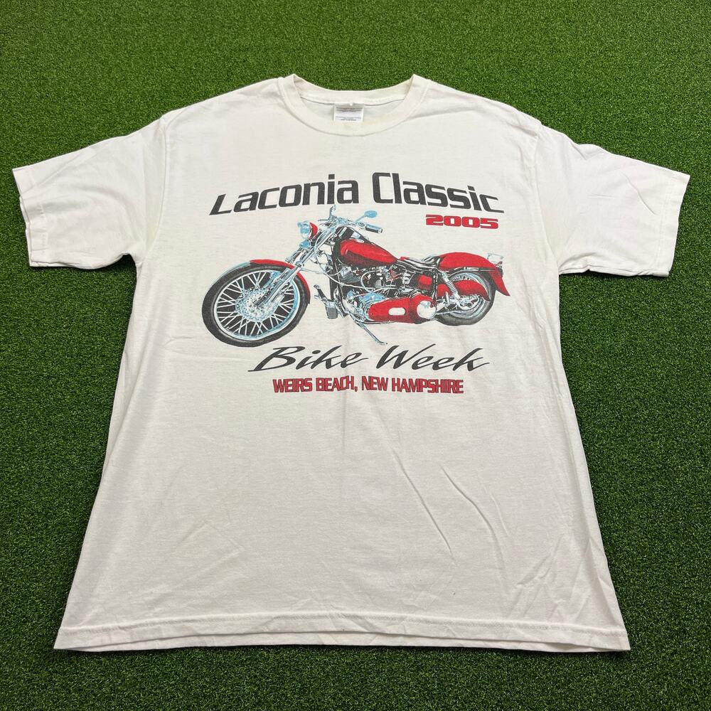Y2K Hanes Laconia Classic 2005 Motorcycle Bike Week T-Shirt Sz M